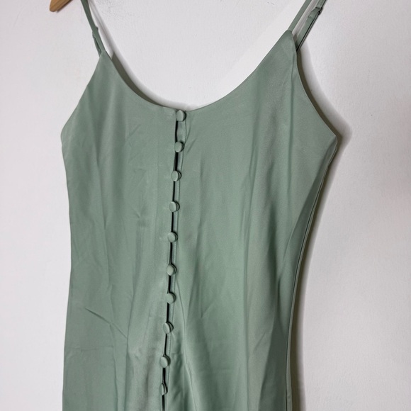 Simple Retro Satin Slip Dress Women’s Small Mint Green Button Front Midi - Picture 8 of 9